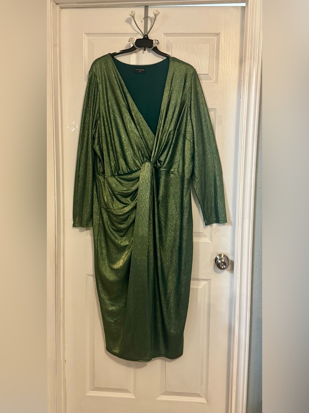 Lane Bryant Metallic Emerald Green Wrap-Front Maxi Dress